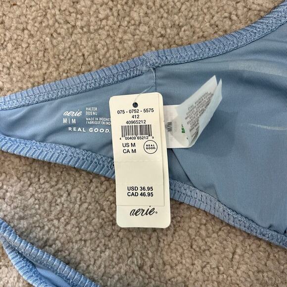 NWT Aerie Shine Rib Halter Bikini Top Monaco Blue Swim Beach Surf - Picture 5 of 5
